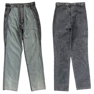 Vintage 90s Wrangler Black Acid Wash Contrast Front Bareback Tapered Jeans Sz 13